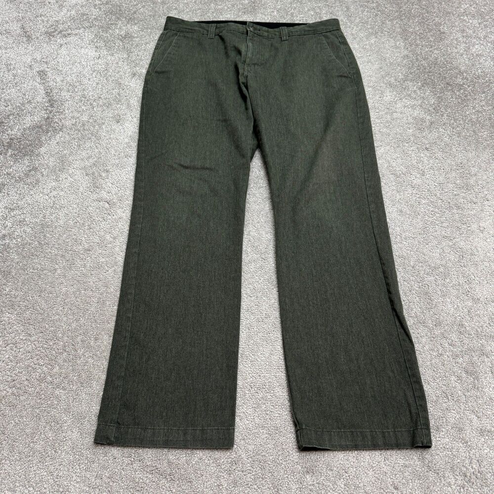 Volcom Frickin Modern Chino Pants Mens 36 Dark Green Straight Leg Stretch Casual
